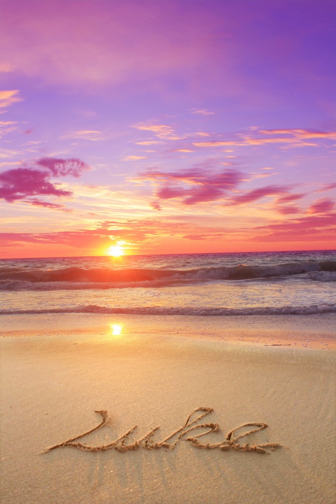 Luke's name in the sand